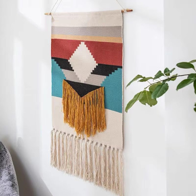 Geometric Print Cotton Linen Tassel Tapestry Geometric Print Cotton Linen Tassel Tapestry